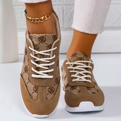 Women's Casual Lace-Up Walking Sneakers – Comfortable and Versatile Flat Design