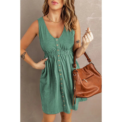 Womens  Sleeveless Buttoned Down Dress - Various Colors