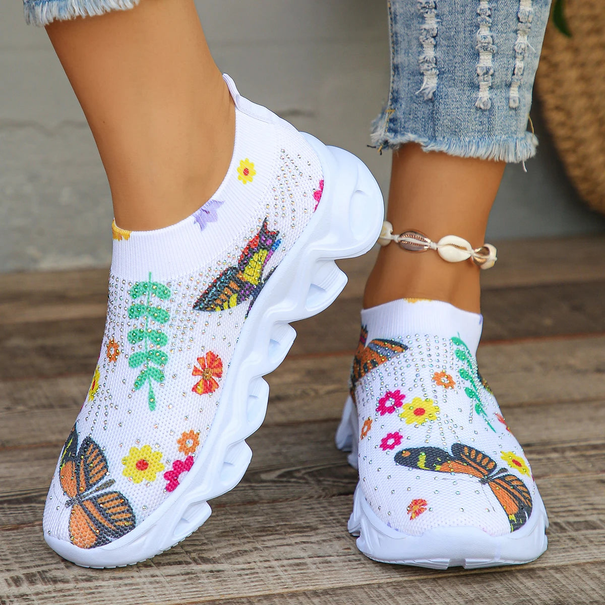 Crystal Floral Women's Lightweight Breathable Knit Sneakers