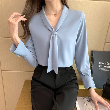 Women's Long Sleeve Chiffon Blouse Shirt - Various Colors