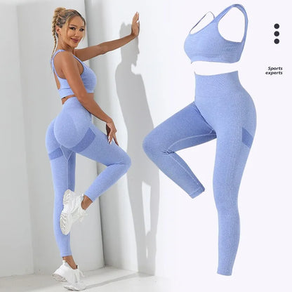 Womens Two-Piece Seamless High-Stretch Workout Outfit Set