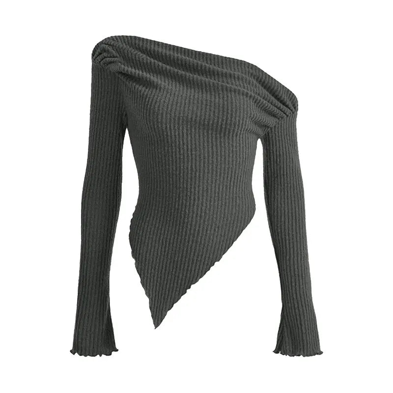 Women's Rib-Knit Long Sleeve Asymmetrical Top