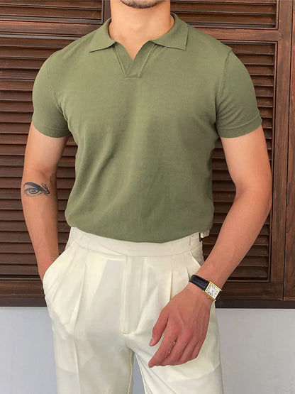 Men's Short Sleeve Polo Shirt with Turn-Down Collar