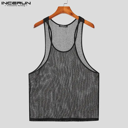 INCERUN Men's Transparent Mesh Tank Top