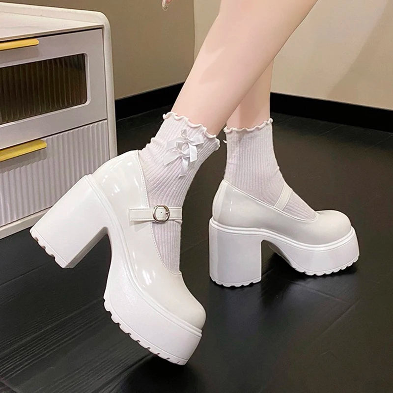 Women's Gothic Style Heels with Buckle Strap - Various Colors