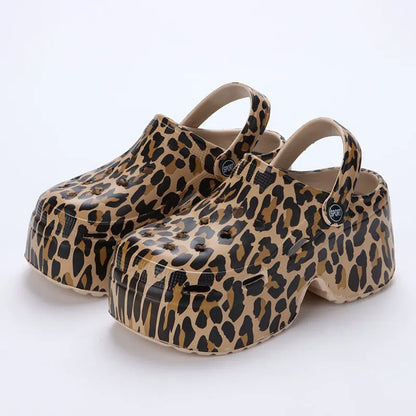 Leopard Print Chunky Platform  for Women – Closed Toe Sandals with Thick Sole