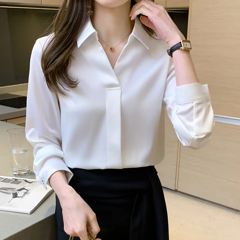 Women's Elegant Long Sleeve Blouse - Various Colors