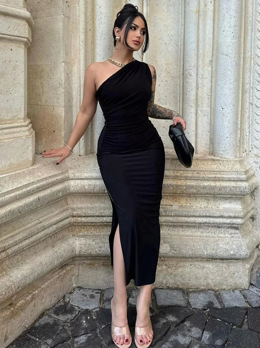 Elegant Backless Slim Maxi Dress for Women with Split Details