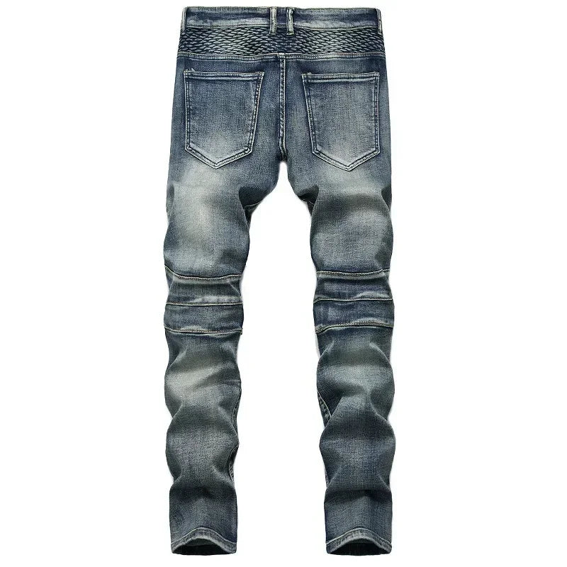 Men's Vintage Patchwork Denim Jeans - Slim Fit