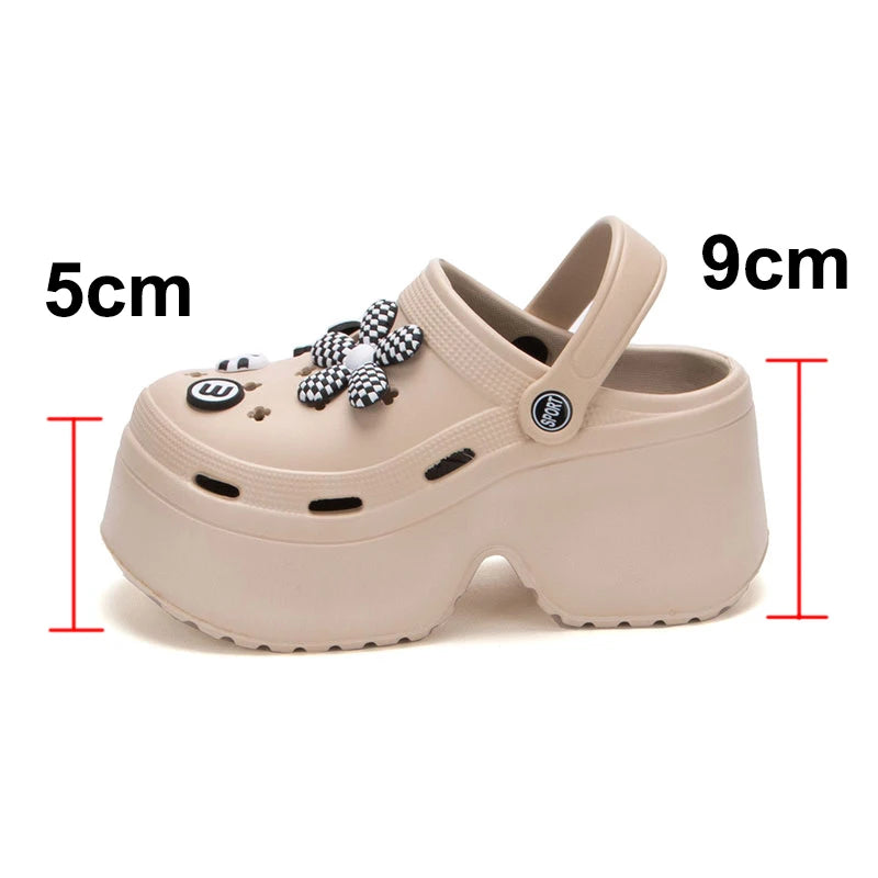 Women’s Platform Clogs Sandals - Thick Sole Wedge Slippers with Closed Toe and Non-Slip Design