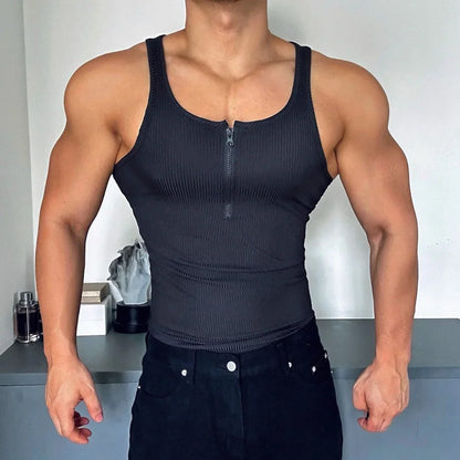 Men's Slim Fit Half-Zip Stringer Vest