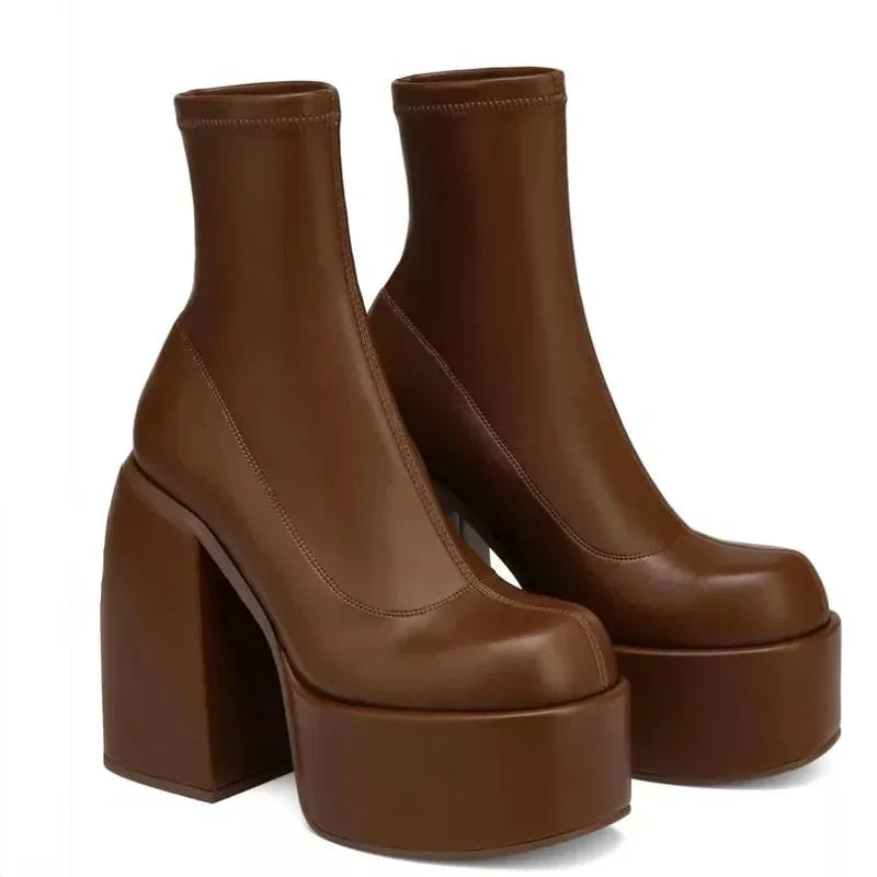 Women's Luxury Platform Chunky Heeled Boots-Various Colors