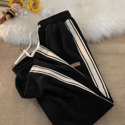 All Striped Corduroy Joggers - Thick High Waist Drawstring Wide Leg Fit