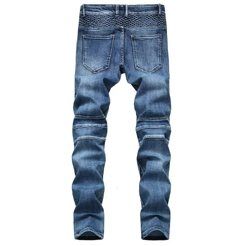 Men's Vintage Patchwork Denim Jeans - Slim Fit