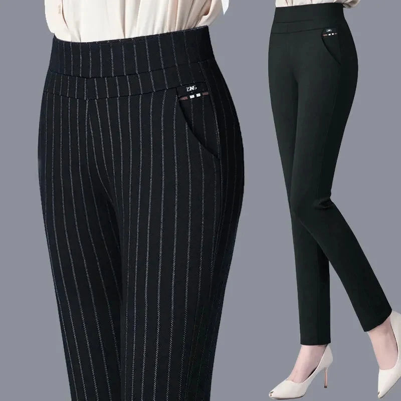 Slim Fit Striped Trousers for Women