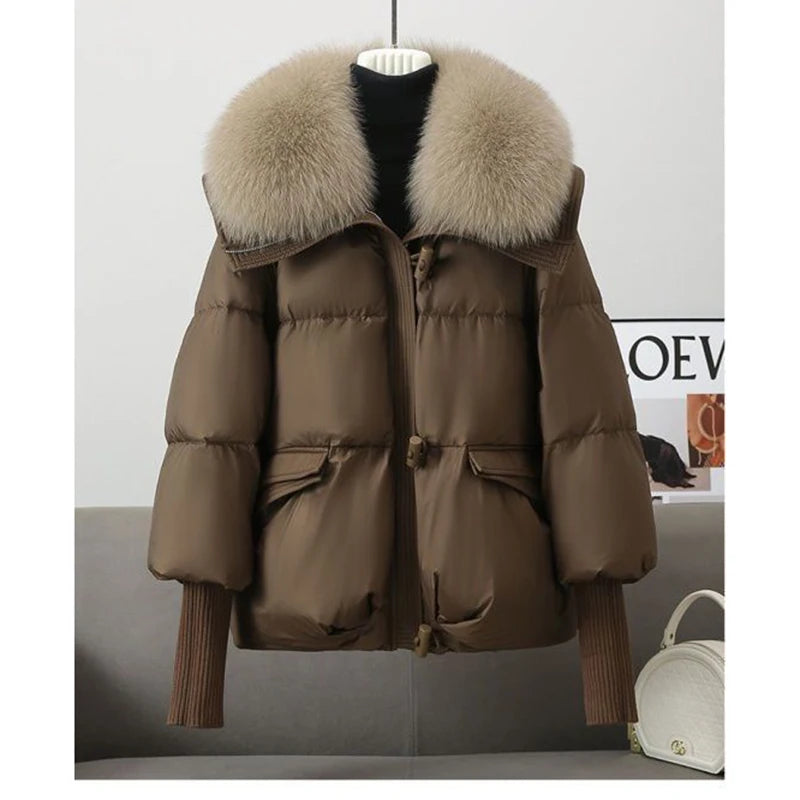 Women's Thickened Zipper Jacket with Faux Fur Collar