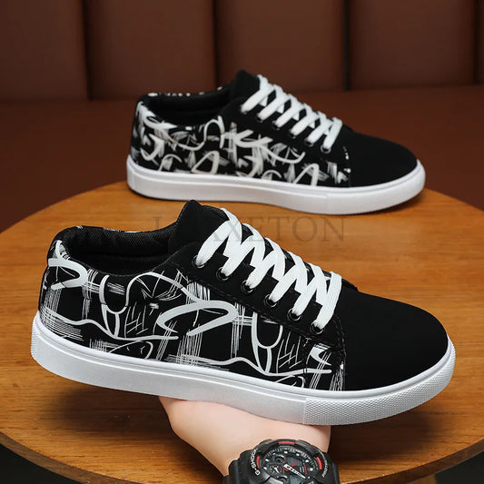 Men's Graffiti-Print Vulcanized Canvas Sneakers