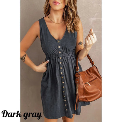 Womens  Sleeveless Buttoned Down Dress - Various Colors