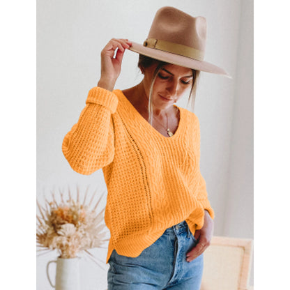 Women's V-Neck Knitted Casual Sweater - Various Colors