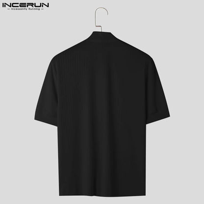 INCERUN Men's Short Sleeve Button-Up V-Neck Shirt