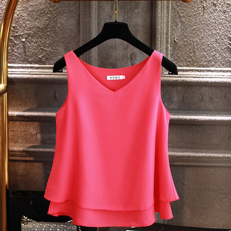 Sleeveless Chiffon V-Neck Blouse for Women - Various Colors