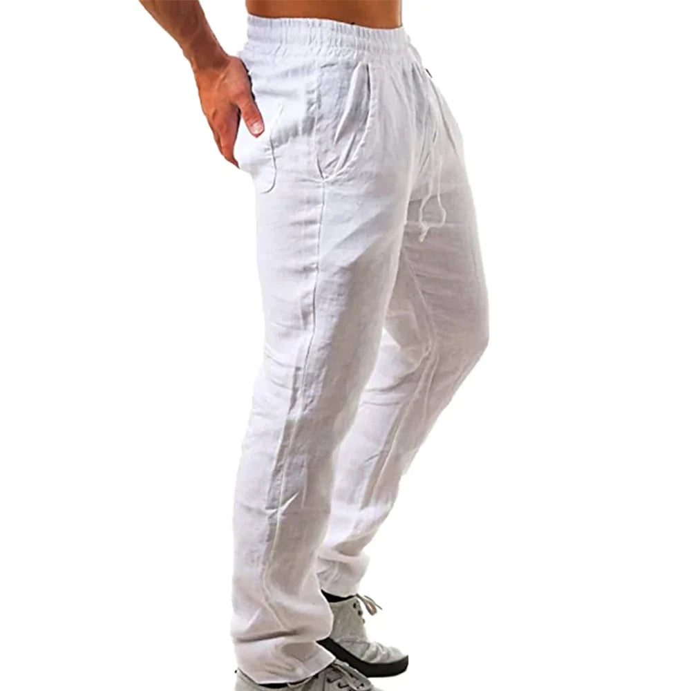 Men's Breathable Cotton Linen Trousers - Various Colors