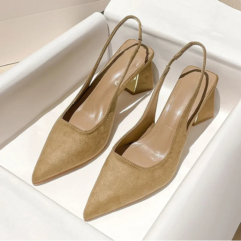 Stylish Solid Color Pointed-Toe Women's Slip-On Back Strap Heels