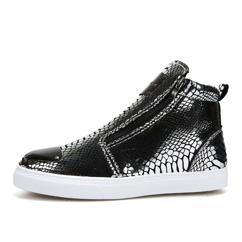 Men's High Top Glitter Faux Leather Sneakers with Zipper