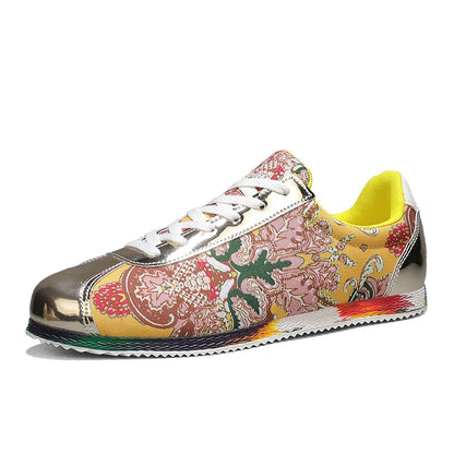 Men's Lightweight Flat Sneakers with Floral Print Design