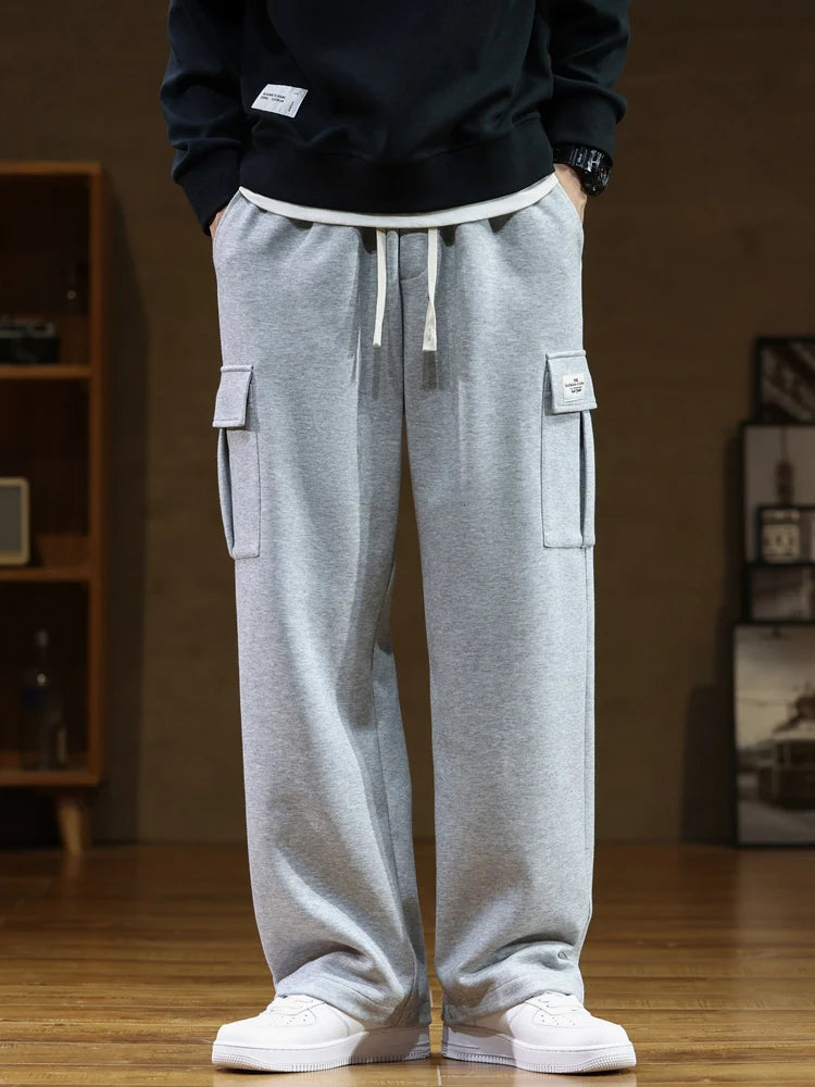 Men's Loose Fit Drawstring Waist Sweatpants with Multiple Pockets