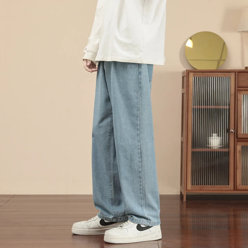 Korean Style Men's Casual Ankle-Length Straight Denim Jeans - Various Colors