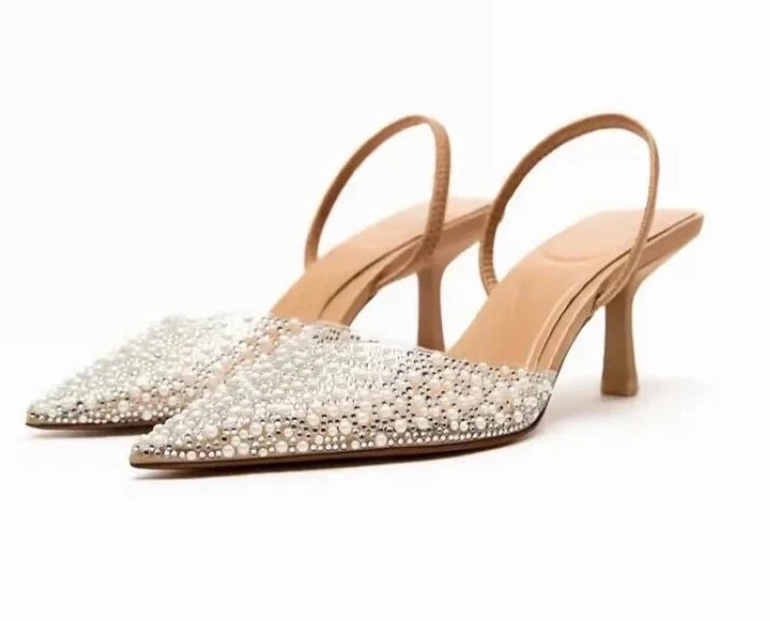 Women's Pointed Toe- Pearl Decoration High Heels