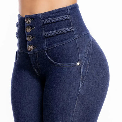 High-Waisted Women's Stretch Denim Pants -  Slim Fit, Trendy Vintage Style