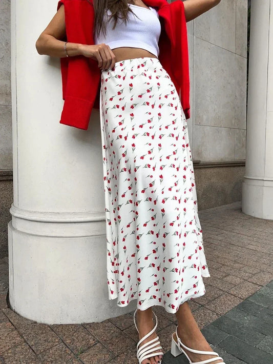 Elegant Slim Printed Women's High-Waisted Midi Skirt