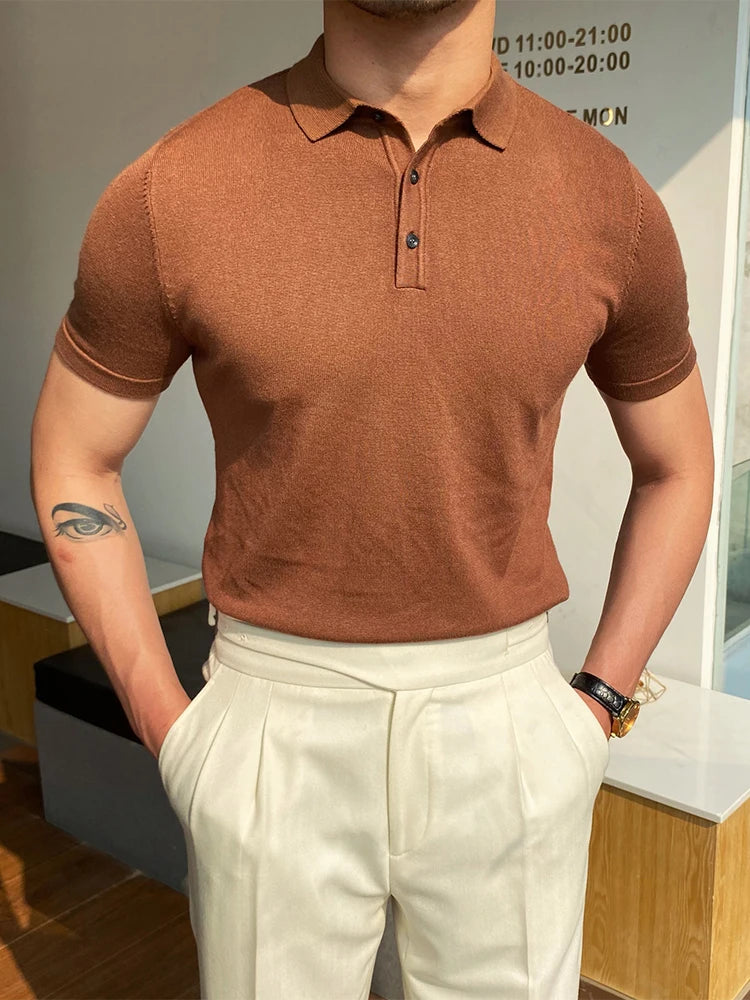 Men's Short Sleeve Polo Shirt with Turn-Down Collar