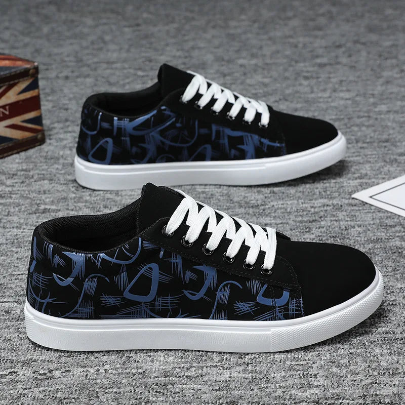 Men's Graffiti-Print Vulcanized Canvas Sneakers