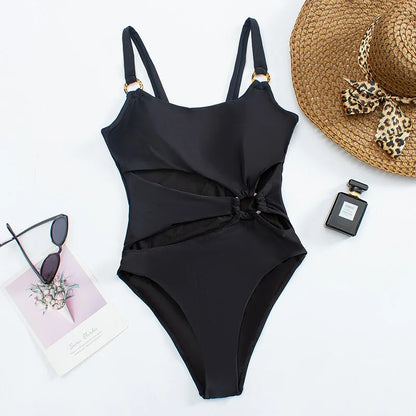 Onepiece Women's Hollow Suspender Bikini Set - Backless Low Waist Swimsuit