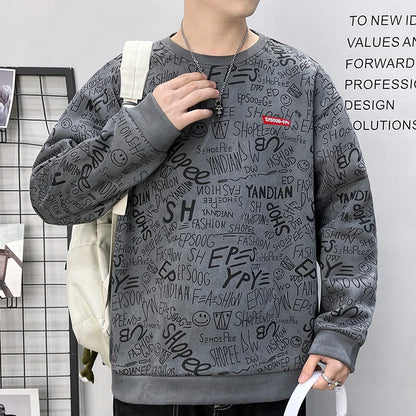 Men's Casual Harajuku-Style Graffiti Print Sweater