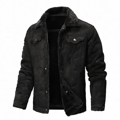 Men's Faux Suede Leather Jacket with Faux Fur Collar