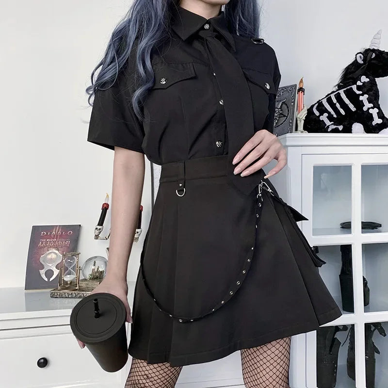 High Waist Black Mini Skirt for Women - Patchwork Bandage Design