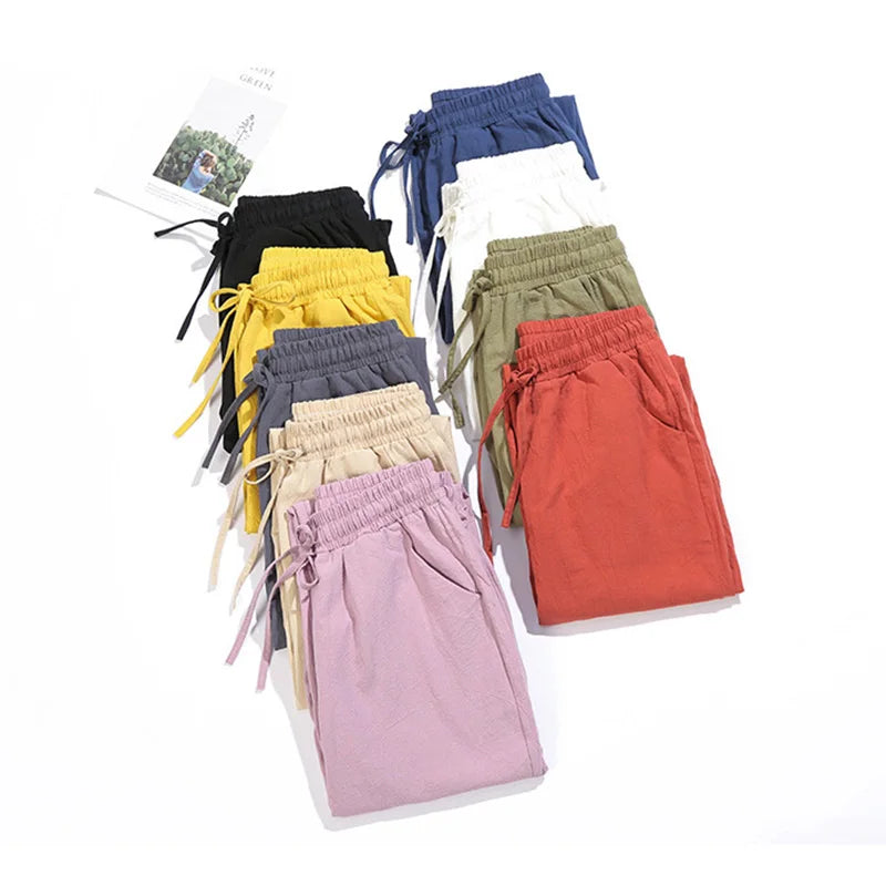 Women’s Cotton Linen Harem Pants – Elastic Waist - Various Colors