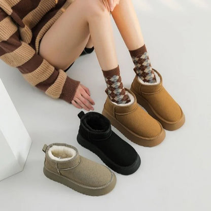 Women's Casual Short Plush Snow Boots in Faux Suede - Various Colors