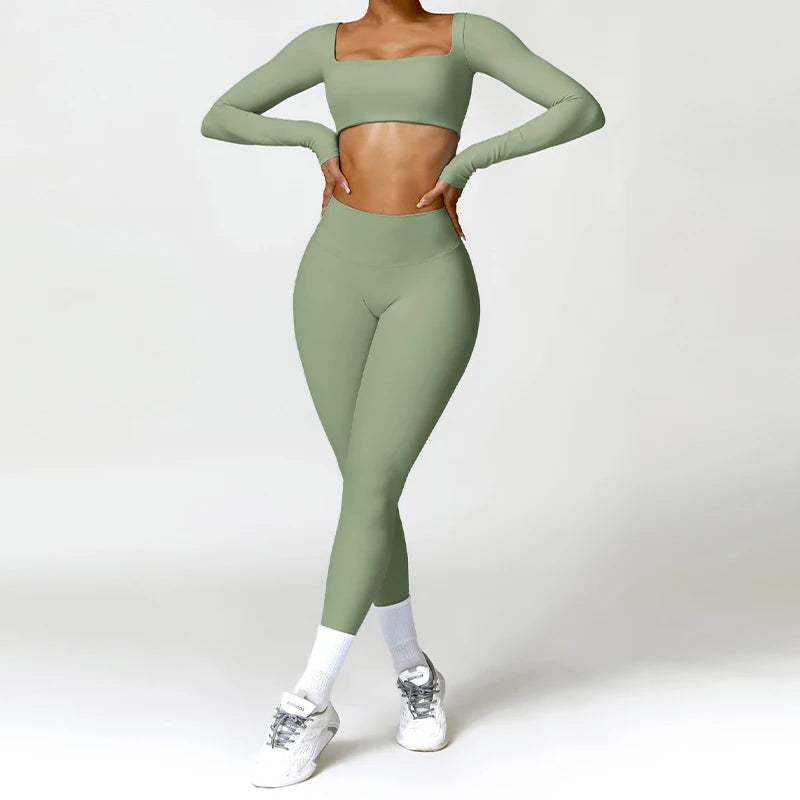 2-Piece Women's Yoga Set: Long Sleeve Bra and Leggings - Various Colors