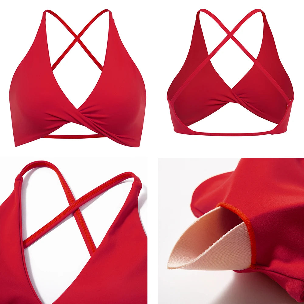 Women’s Padded Push-Up Sports Bra with Crossed Backless Design - Various Colors