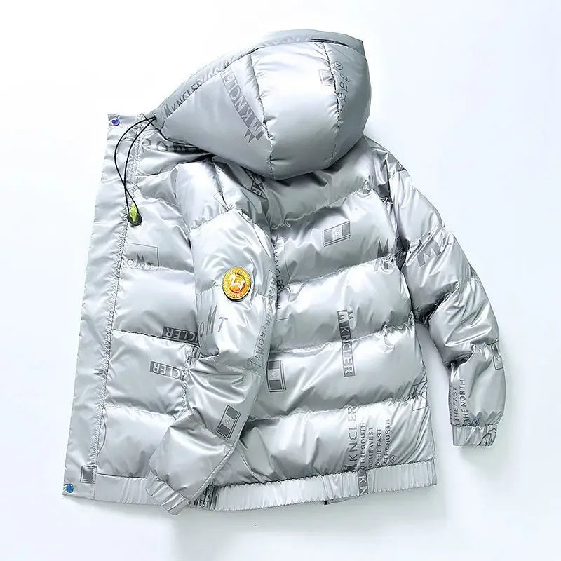 Men's Glossy Hooded Puffer Parka Jacket