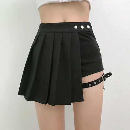 Pleated Gothic Half Skirts for Women - Asymmetrical Plaid High-Waisted