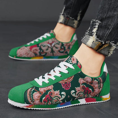 Men's Lightweight Flat Sneakers with Floral Print Design