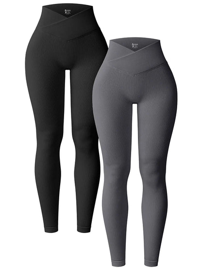 High-Waisted Slim Fit Yoga Pants for Women with Thread Detail - Various Colors