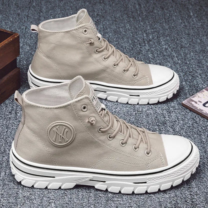 Men's Breathable Canvas High-Top Lace-Up Sneakers