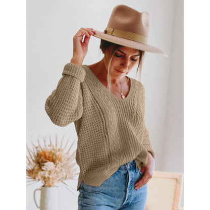 Women's V-Neck Knitted Casual Sweater - Various Colors